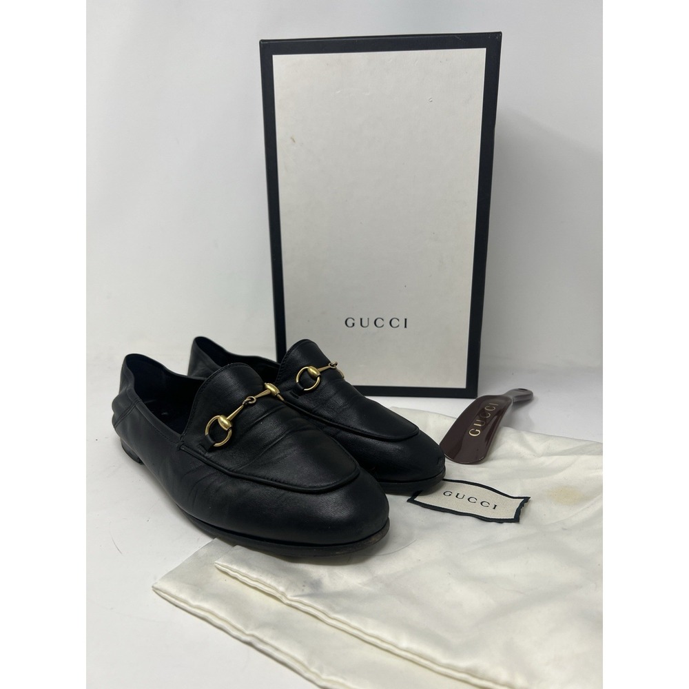 Gucci Agnello Plonge Collapsible Shoe Loafers Black Leather 38.5 EUR